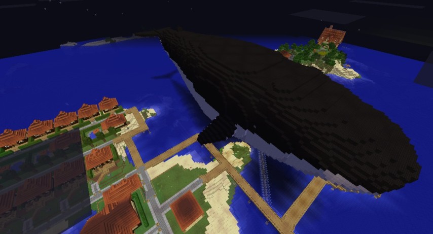 Minecrafterししゃもがぷっこ村に空飛ぶ巨大クジラを作成する4