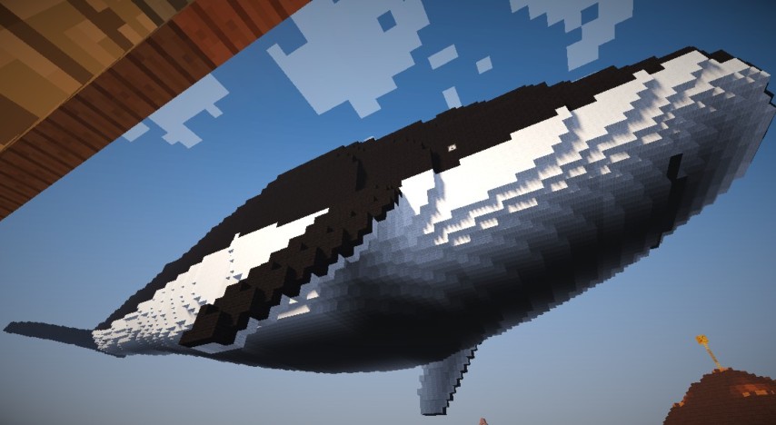 Minecrafterししゃもがぷっこ村に空飛ぶ巨大クジラを作成する3
