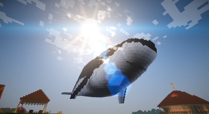 Minecrafterししゃもがぷっこ村に空飛ぶ巨大クジラを作成する6