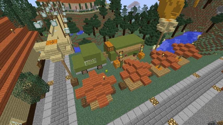 Minecrafterししゃもがマインクラフトでぷっこ村にトレーラー型店舗のホットドック屋を建設する3