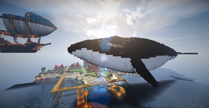 Minecrafterししゃもがぷっこ村に空飛ぶ巨大クジラを作成する2