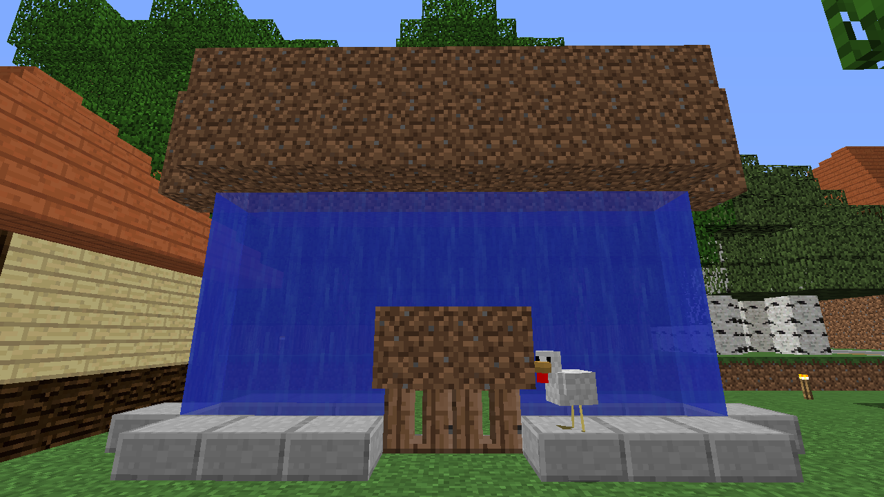 Minecrafterししゃもがマインクラフトでぷっこ村に水のカーテンを作成し作成方法を茶番を演じながら紹介する20
