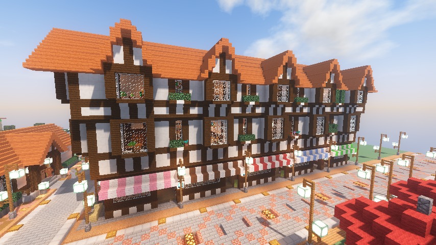 Minecrafterししゃもがマインクラフトでぷっこ村にチューダー様式の商店を建築する11
