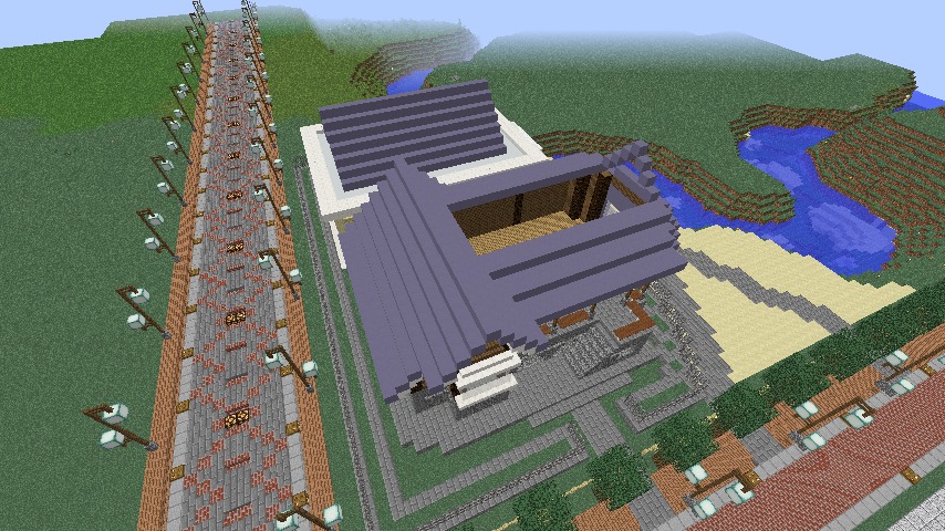 Minecrafterししゃもがマインクラフトでぷっこ村にプーニバル広場の管理小屋として旧日比谷公園事務所を再現する5