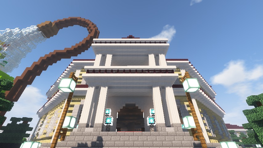 Minecrafterししゃもがマインクラフトでぷっこ村にみくに龍翔館をモデルにした役場を建築する6