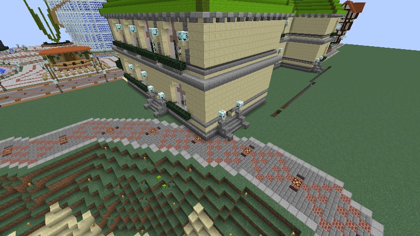 Minecrafterししゃもがマインクラフトでぷっこ村に旧日本郵船株式会社小樽支店をモデルに郵便局を建築する11