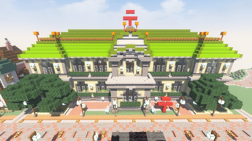 Minecrafterししゃもがマインクラフトでぷっこ村に旧日本郵船株式会社小樽支店をモデルに郵便局を建築する17