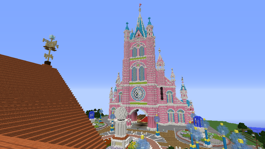 Minecrafterししゃもがマインクラフトでぷっこ村にピンクの教会を移築する3