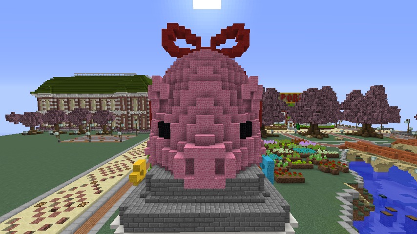 Minecrafterししゃもがマインクラフトでぷっこ村に豚をフィーチャーした公園を建築する9